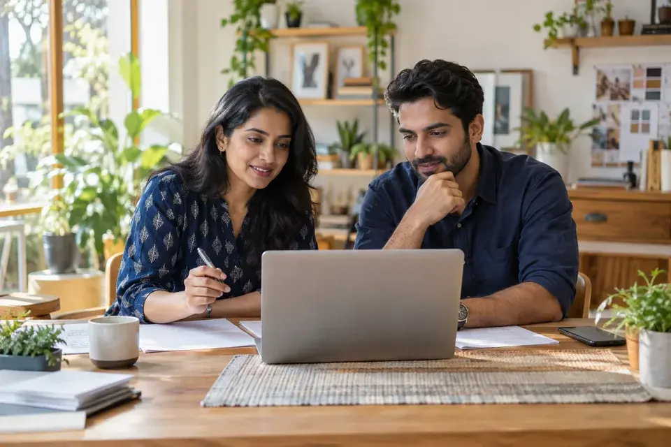 Two business professionals planning a website together.