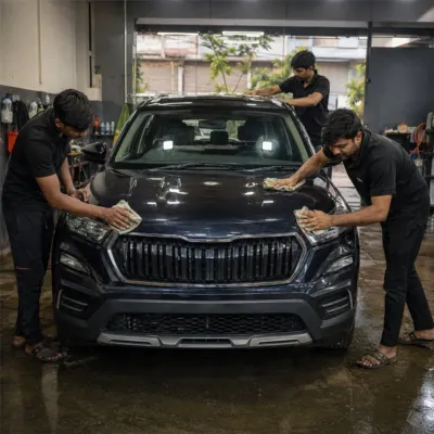 Detailing team polishing exterior
